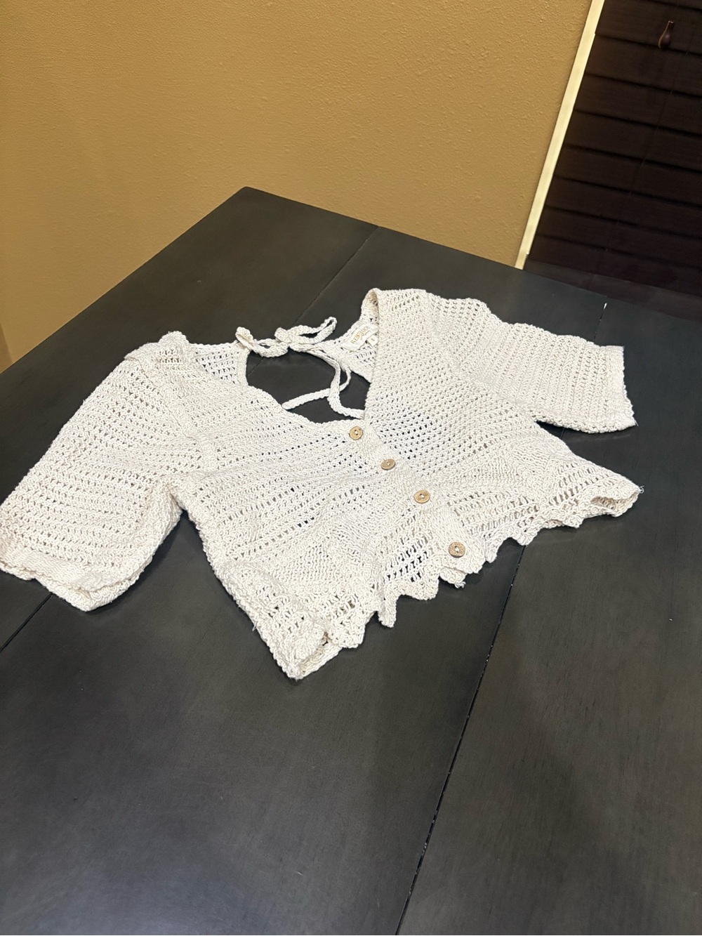 Rebellion Cream Crochet Knit Crop Cardigan Boho Festival Top